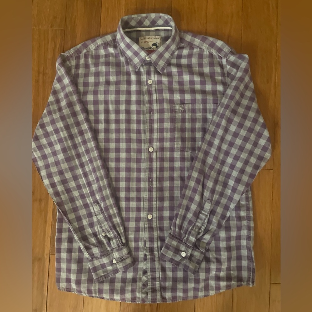 Vintage Wrangler Men's Lavender Plaid Button Down Shirt - Made in USA, Pre-owned